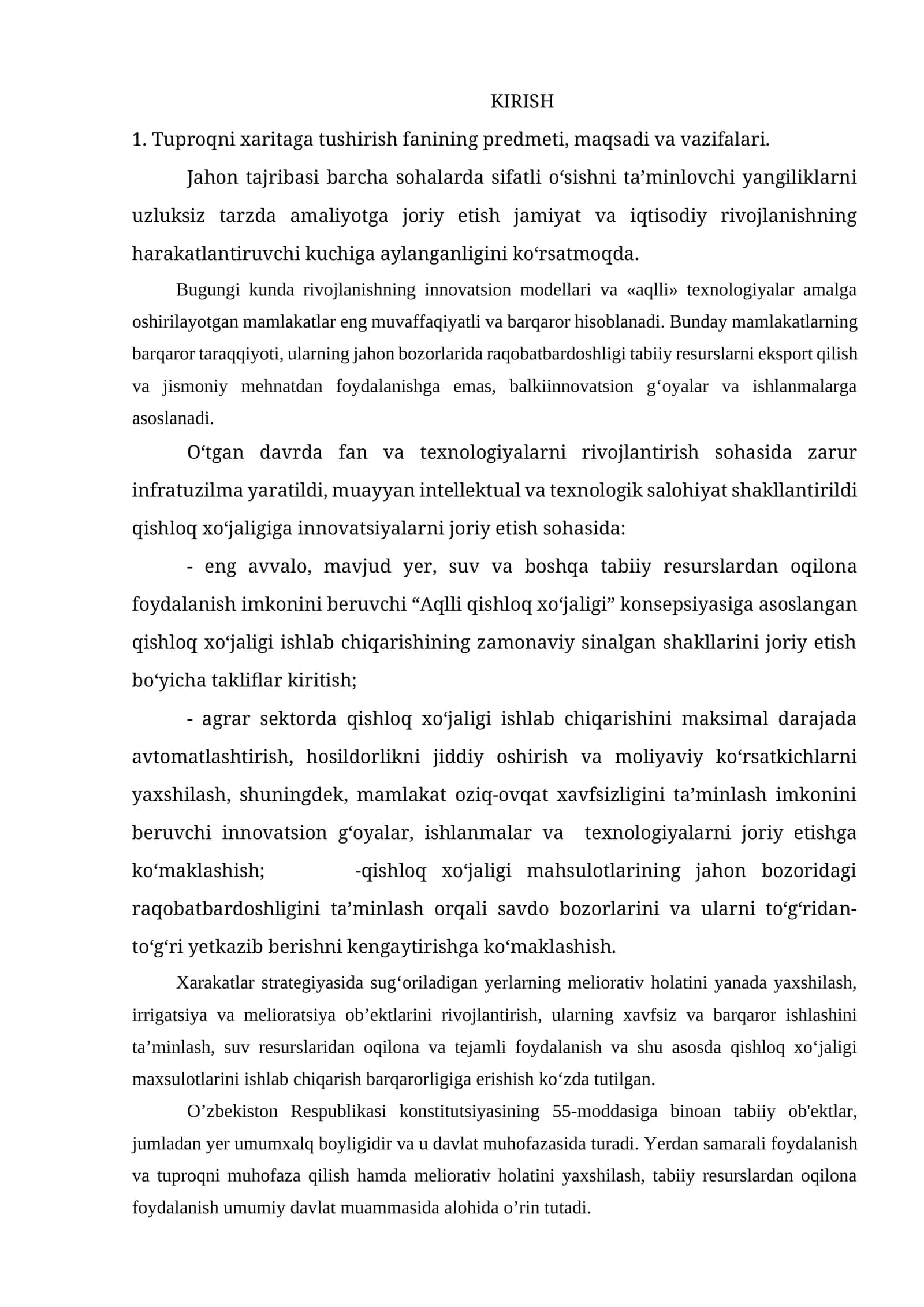Tuproqni xaritaga tushirish fanining predmeti, maqsadi va vazifalari