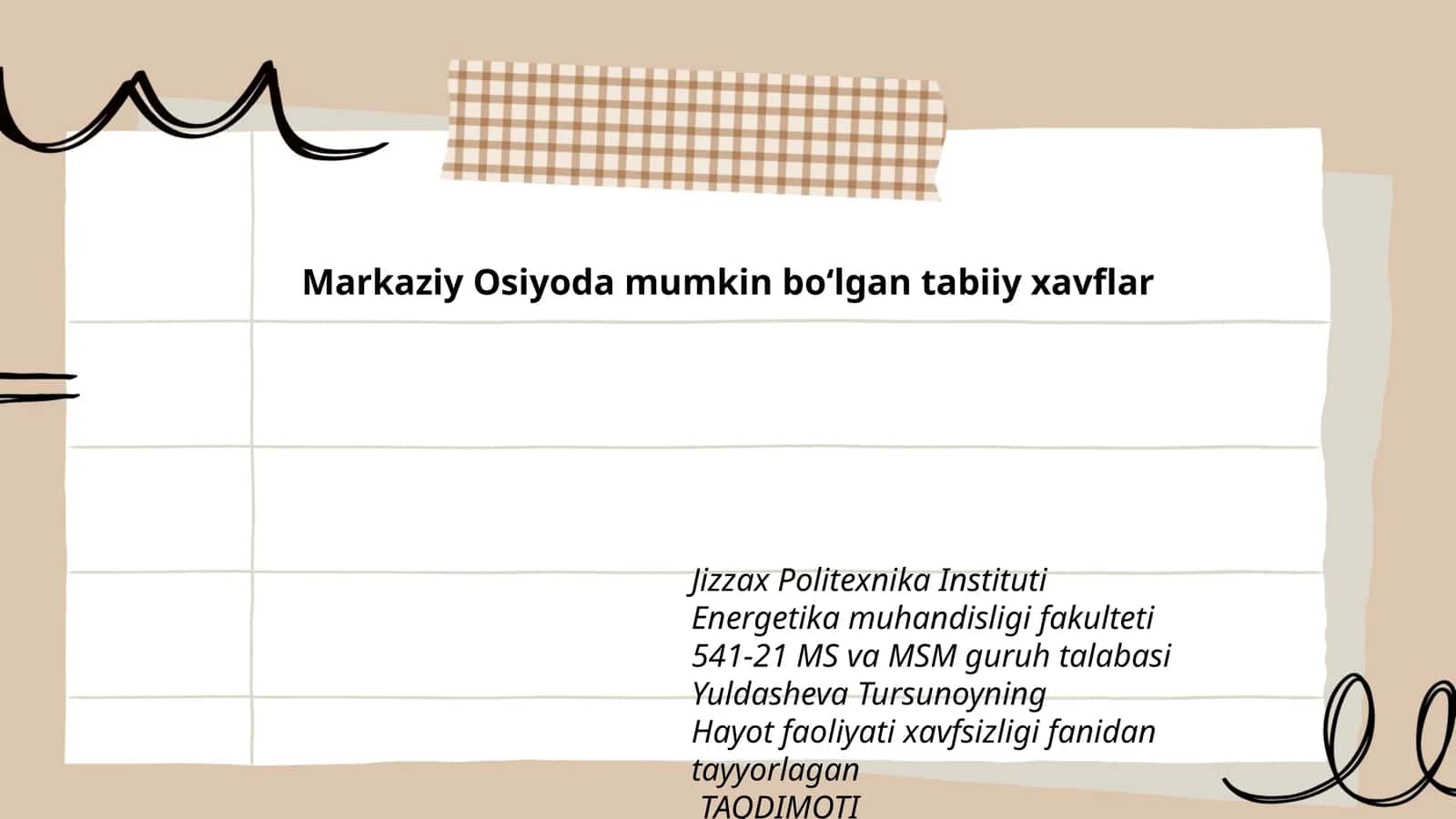 Hayot faoliyati xavfsizligi fanidan tayyorlagan taqdimoti