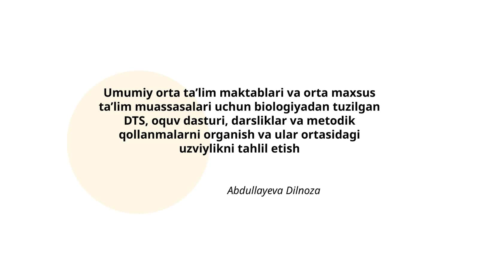 Biologiyadan tuzilgan DTS va o'quv materiallari