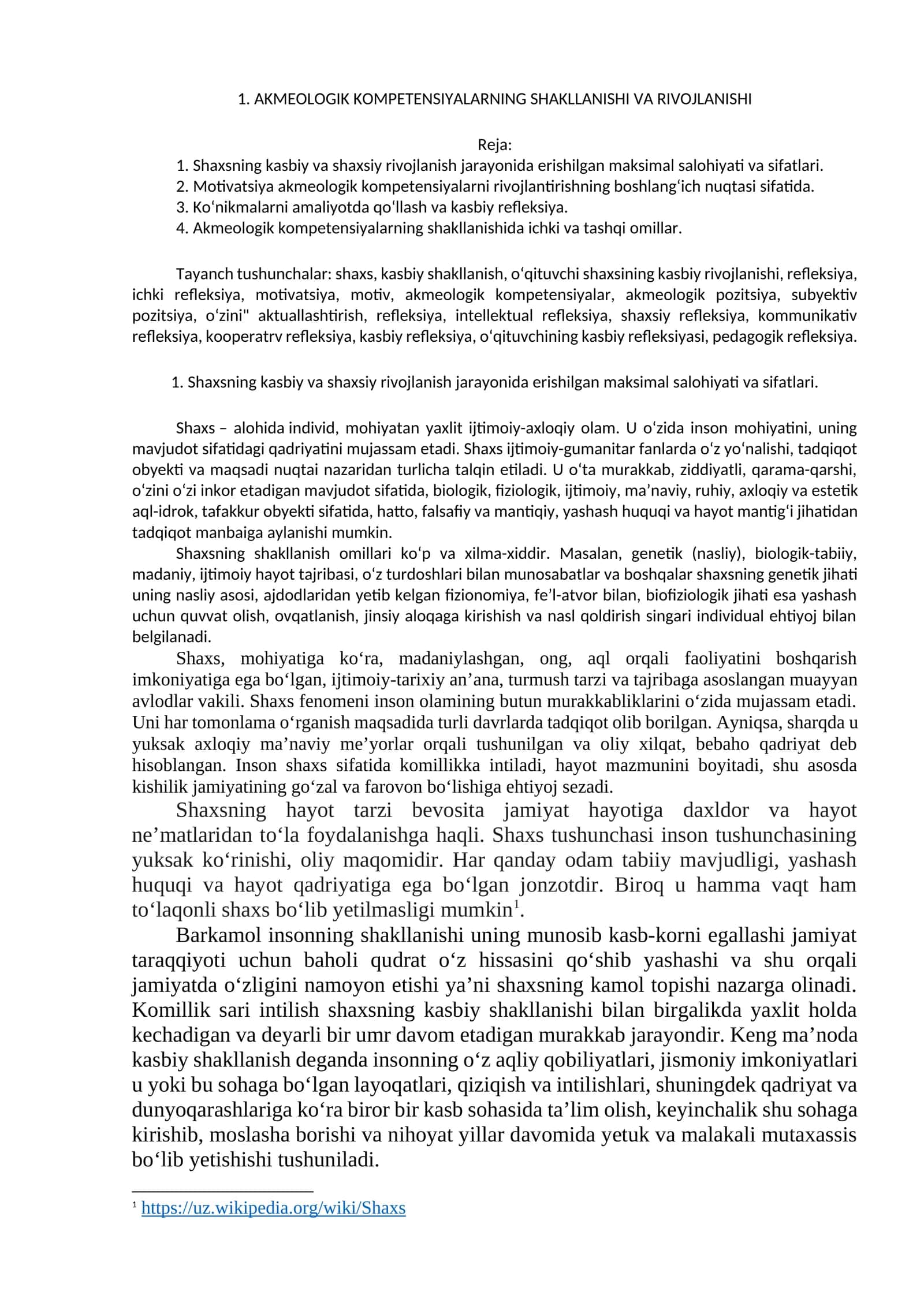 AKMEOLOGIK KOMPETENSIYALARNING SHAKLLANISHI VA RIVOJLANISHI