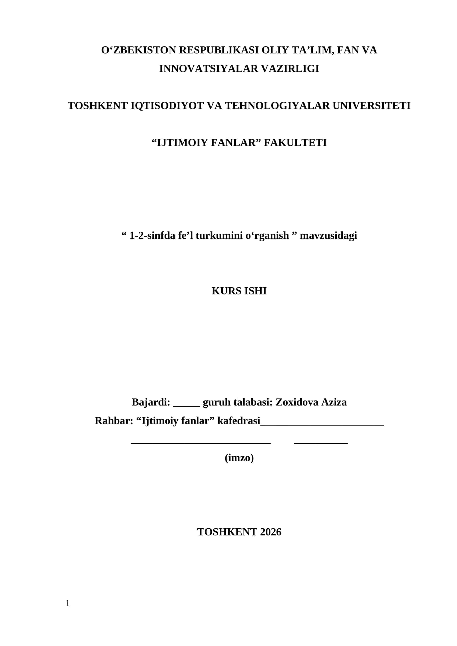 1-2-sinfda fe’l turkumini o‘rganish