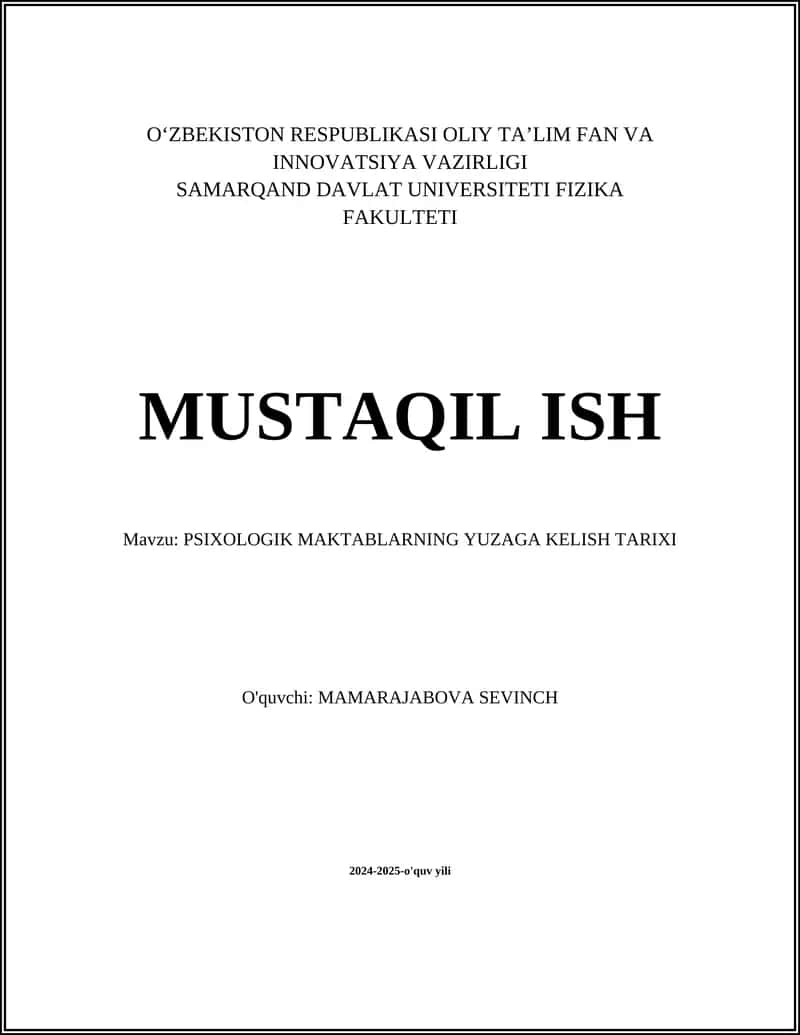 PSIXOLOGIK MAKTABLARNING YUZAGA KELISH TARIXI