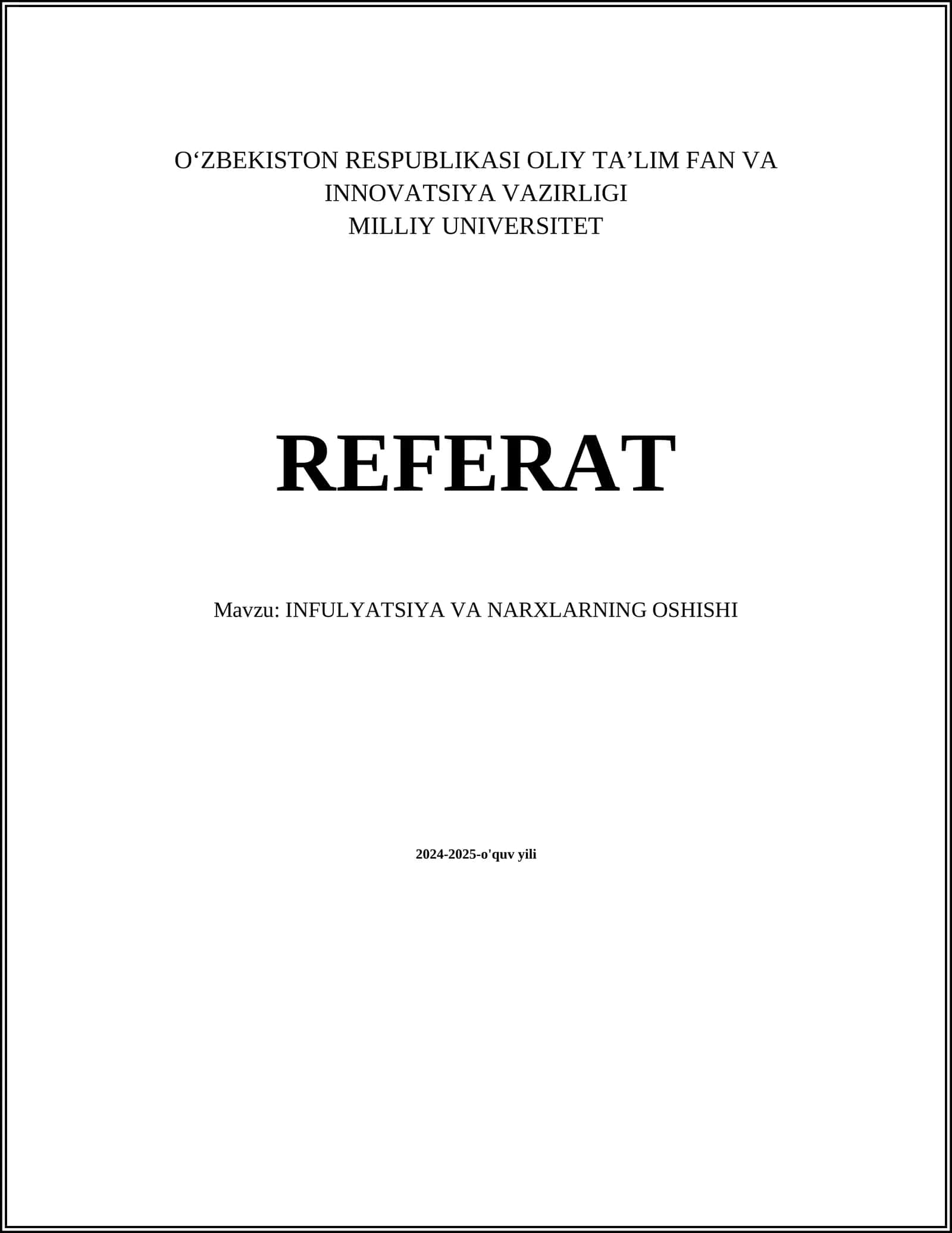 INFULYATSIYA VA NARXLARNING OSHISHI