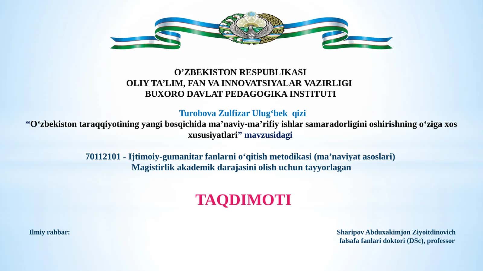 O‘zbekiston taraqqiyotining yangi bosqichida ma’naviy-ma’rifiy ishlar samaradorligini oshirishning o‘ziga xos xususiyatlari