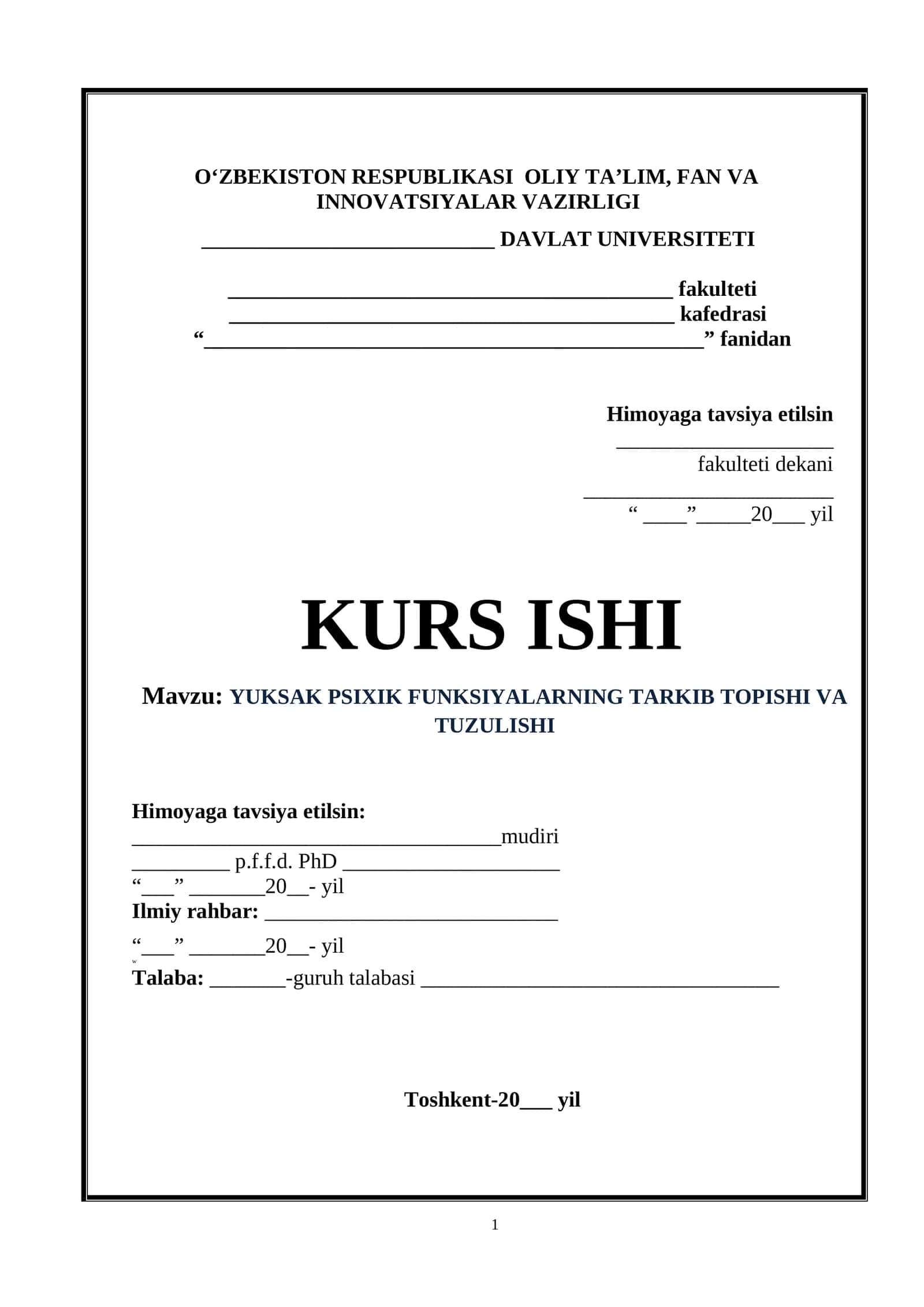 YUKSAK PSIXIK FUNKSIYALARNING TARKIB TOPISHI VA TUZULISHI