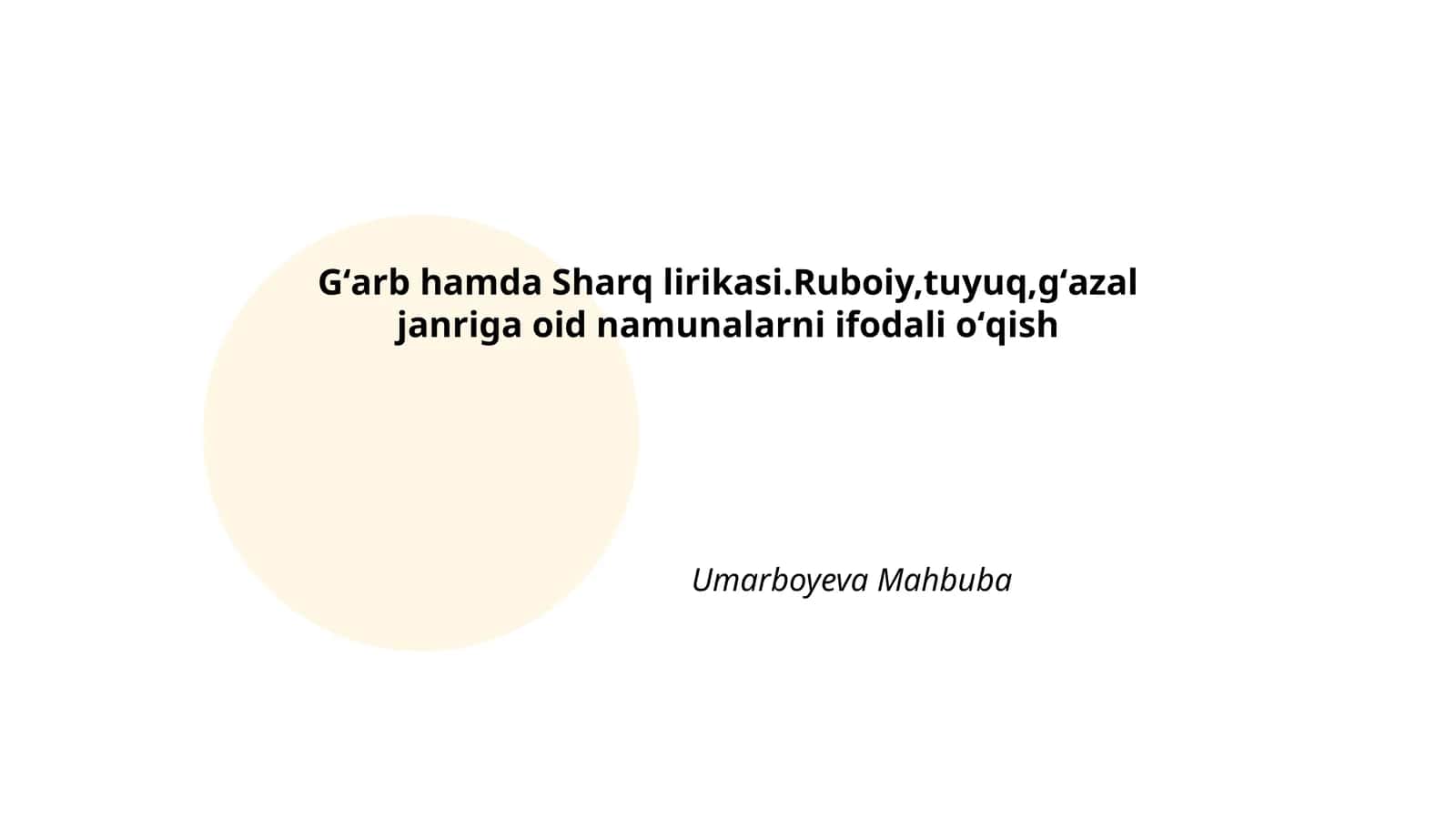 G'arb va Sharq lirikasi: o'xshashliklar va farqlar