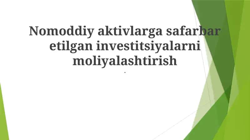 Nomoddiy aktivlarga safarbar etilgan investitsiyalarni moliyalashtirish