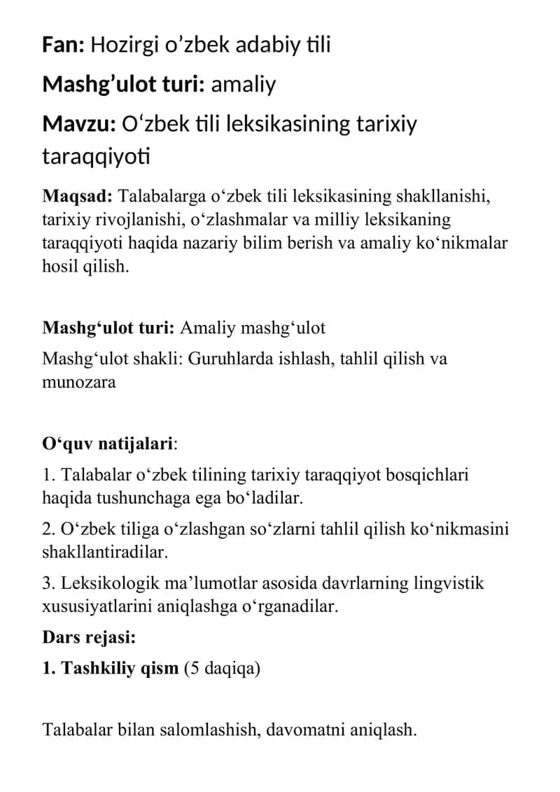 hozirgi o'zbek leksikasining tarixiy taraqqiyoti