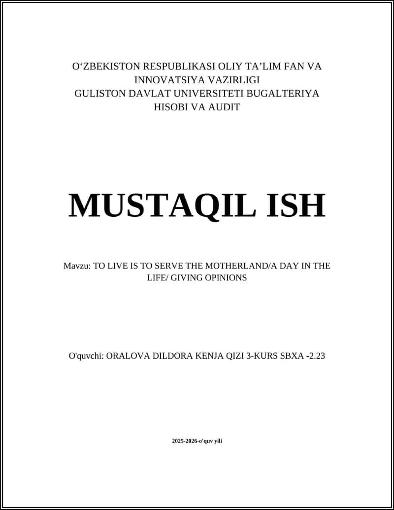 TO LIVE IS TO SERVE THE MOTHERLAND/A DAY IN THE LIFE/ GIVING OPINIONS