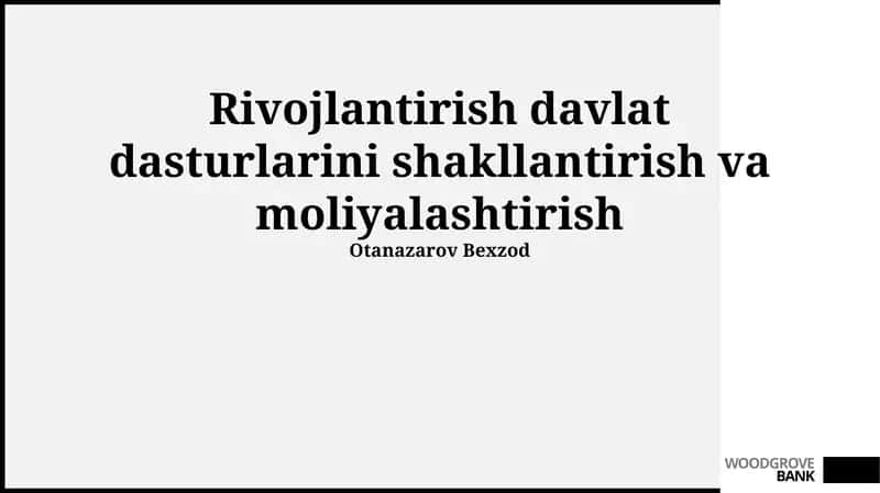 Rivojlantirish davlat dasturlarini shakllantirish va moliyalashtirish