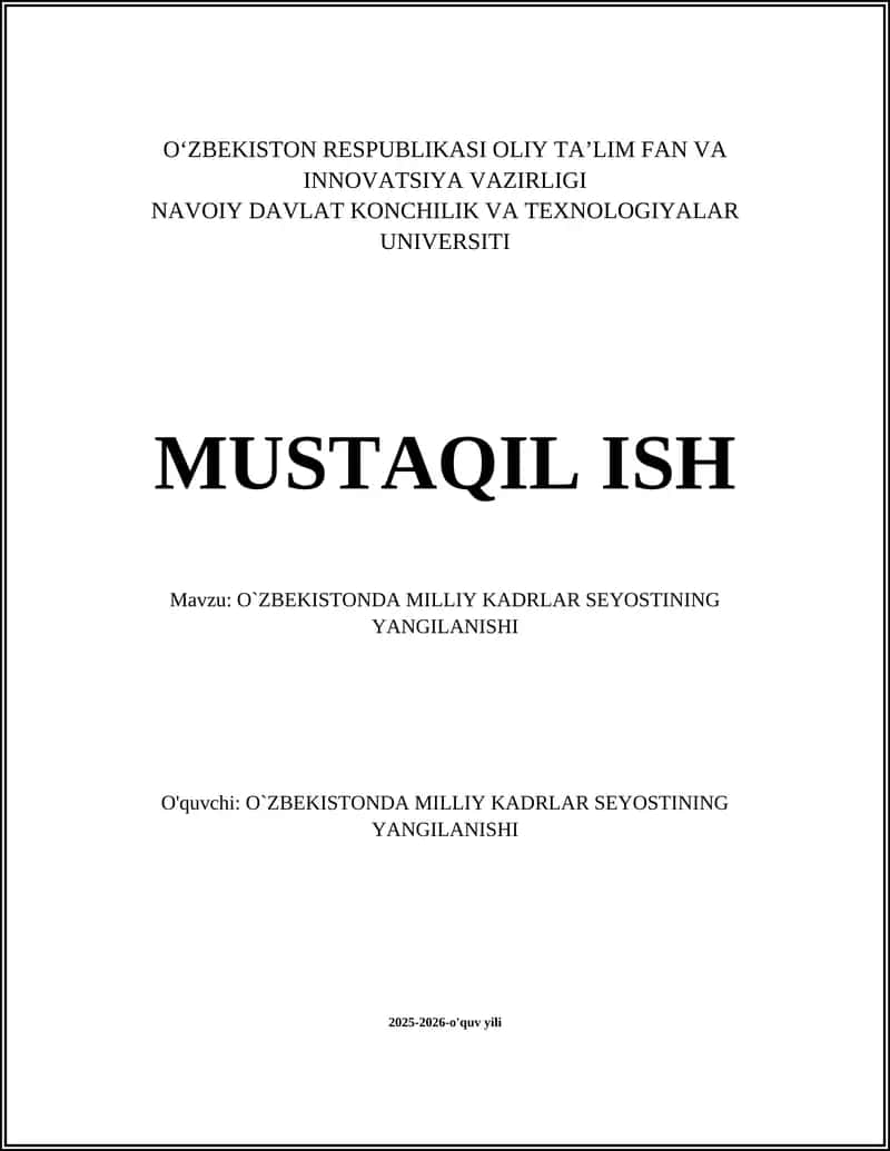O`ZBEKISTONDA MILLIY KADRLAR SEYOSTINING YANGILANISHI