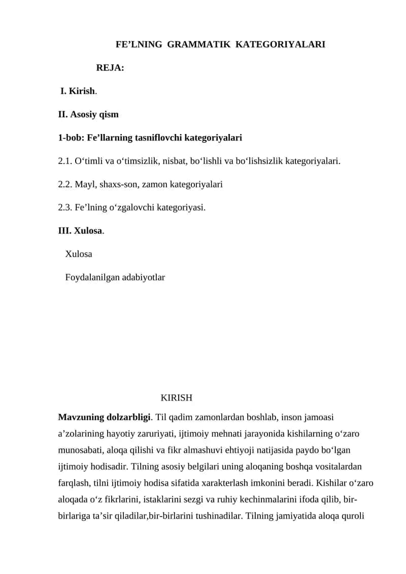 FE’LNING GRAMMATIK KATEGORIYALARI