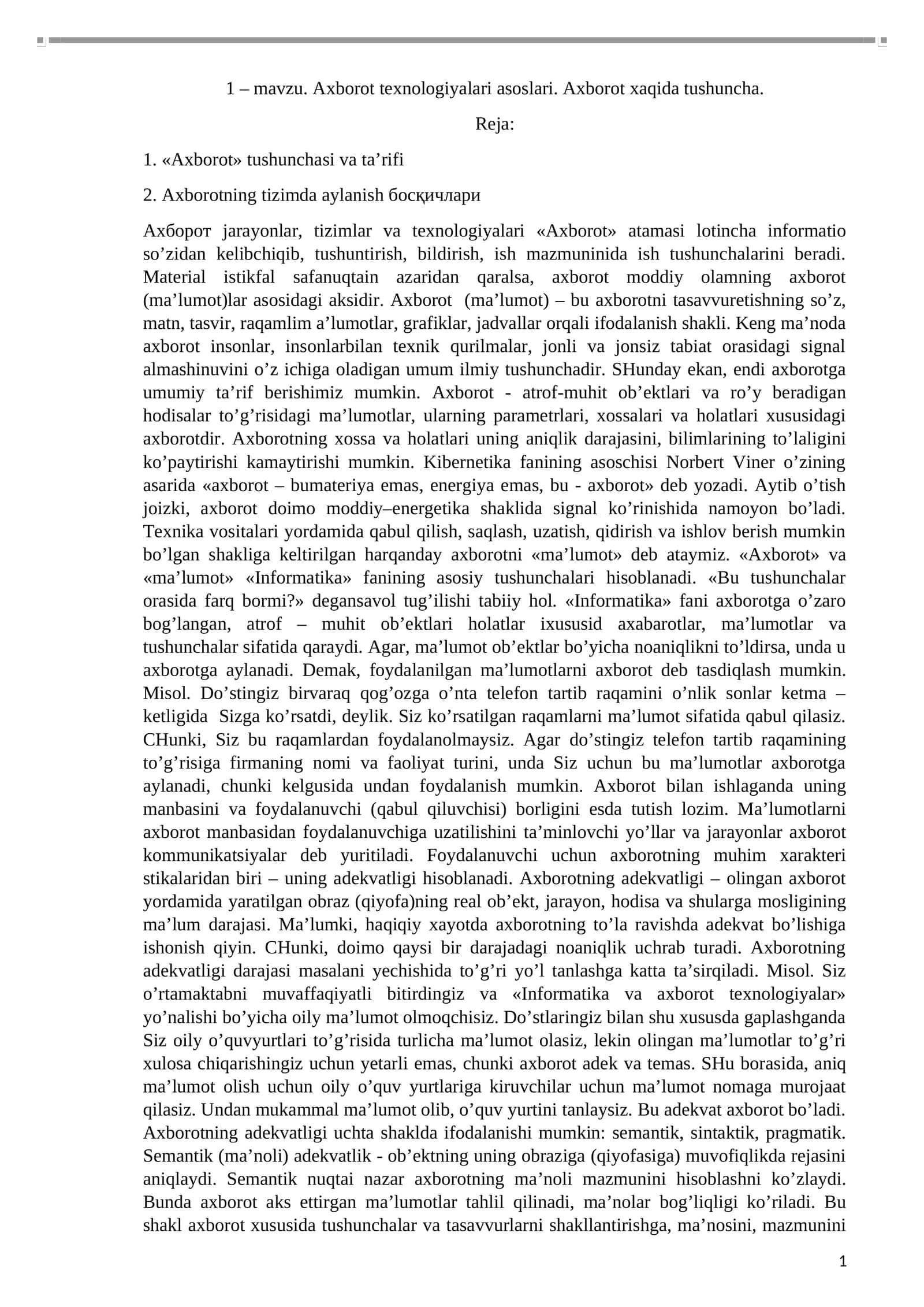 Axborot texnologiyalari asoslari