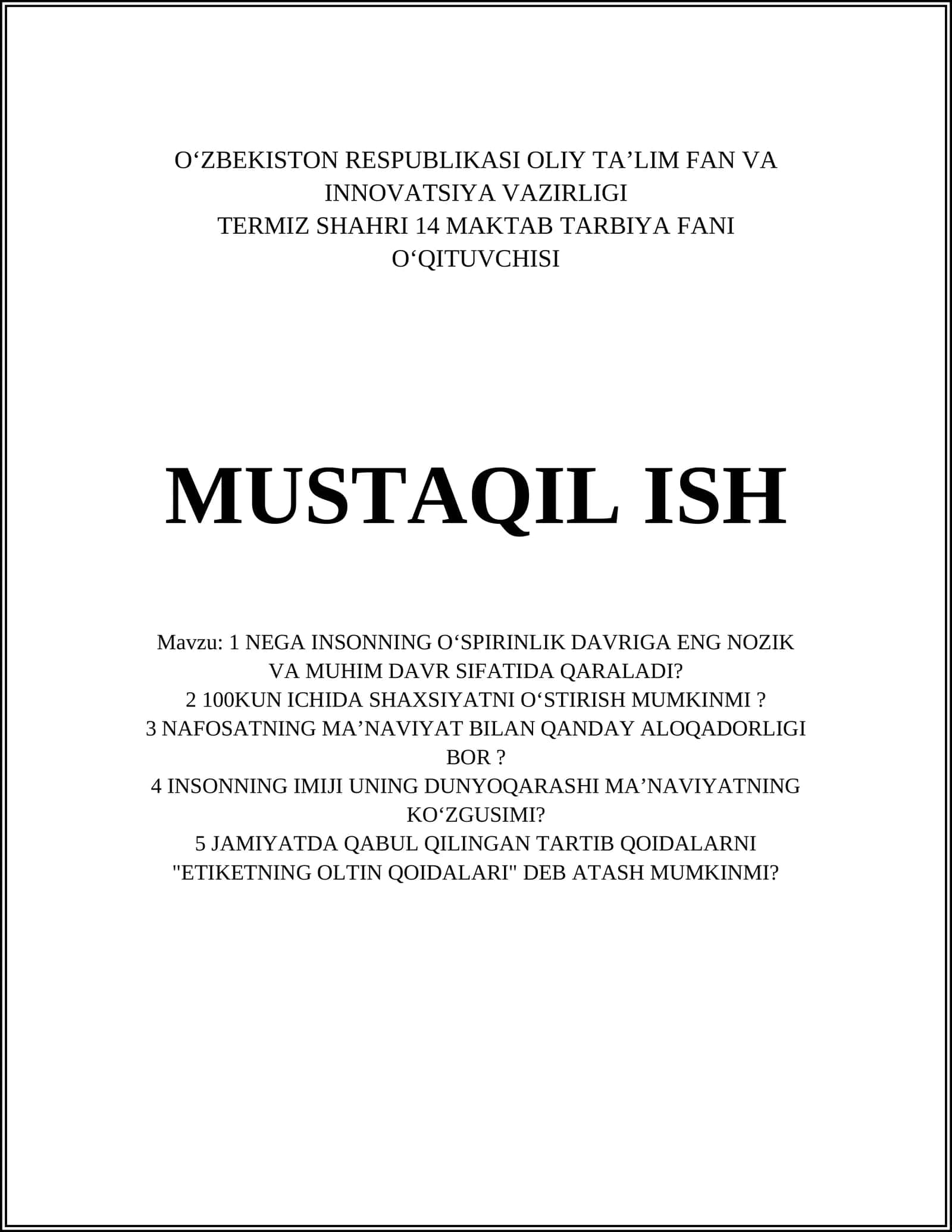 O'smirlik davrining ijtimoiy jihatlari