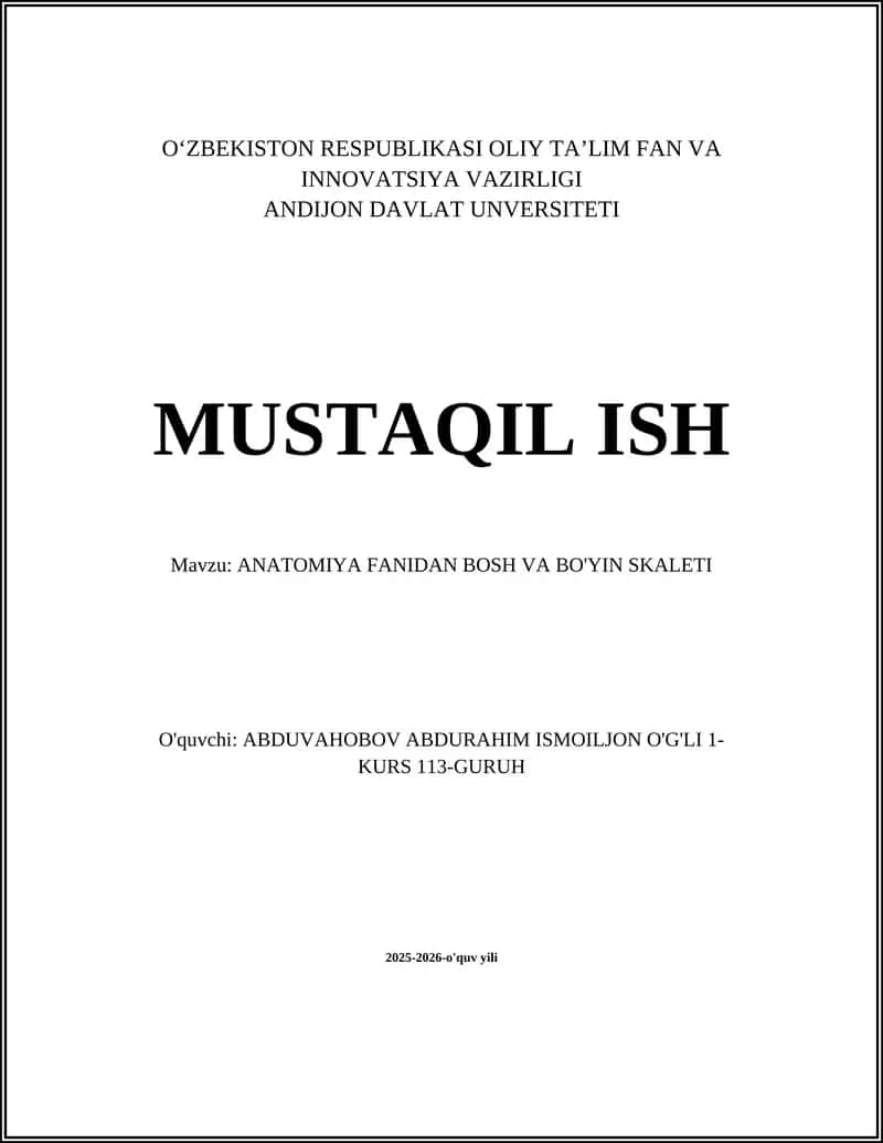 ANATOMIYA FANIDAN BOSH VA BO'YIN SKALETI