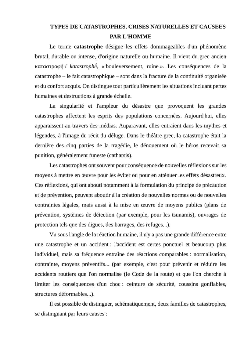 Types de catastrophes