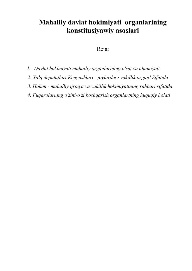 Mahalliy davlat hokimiyati organlarining konstitusiyawiy asoslari