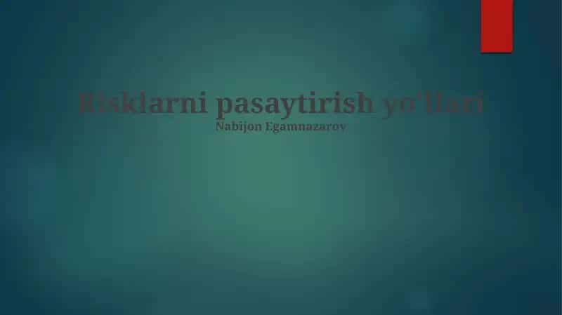 Risklarni pasaytirish yo'llari