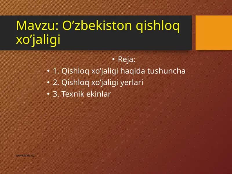 O’zbekiston qishloq xo’jaligi