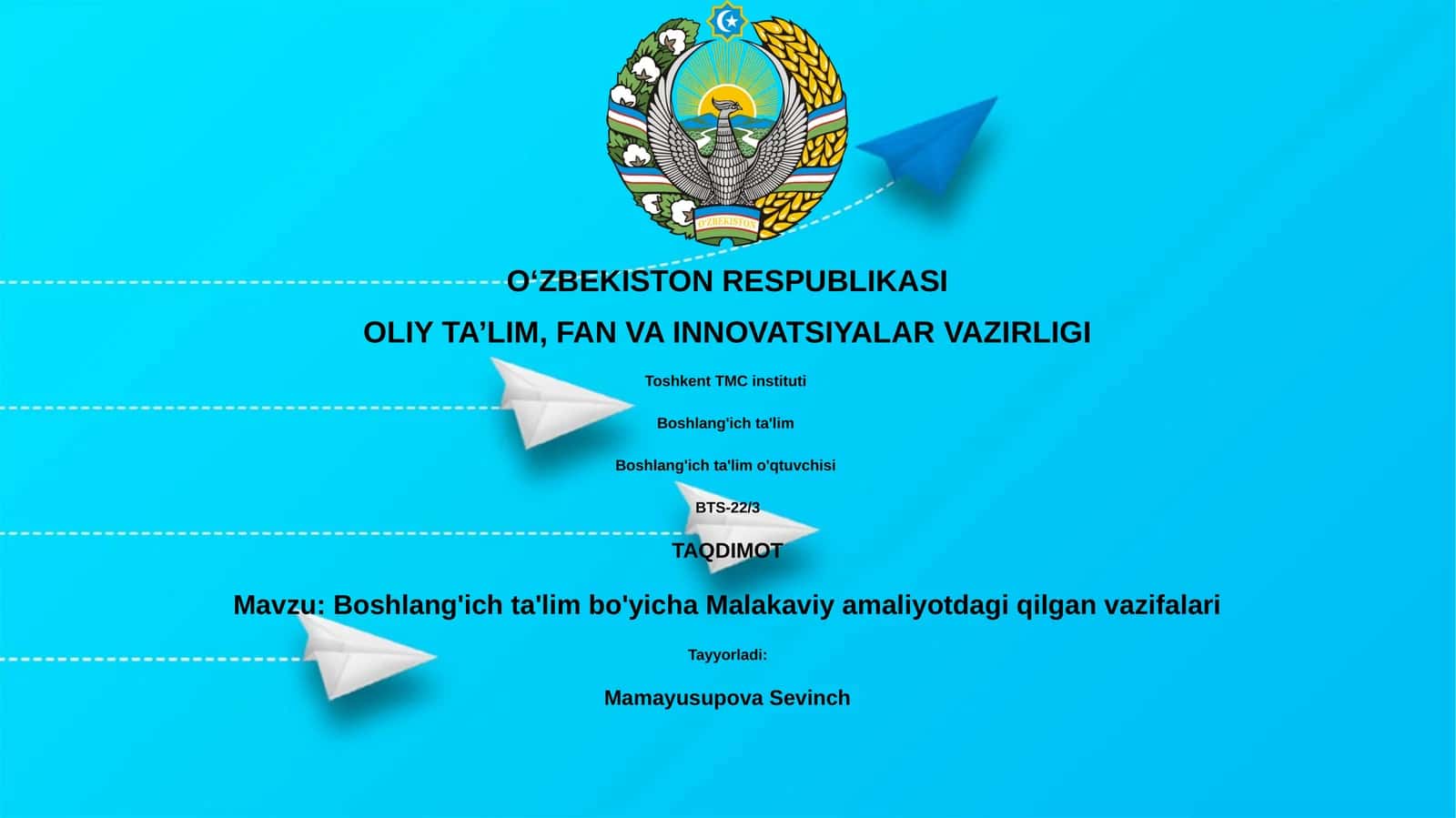 Boshlang'ich ta'lim bo'yicha Malakaviy amaliyotdagi qilgan vazifalari