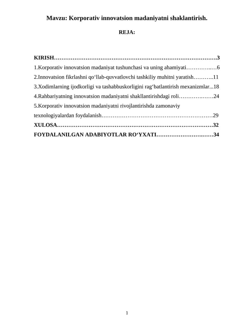 Korporativ innovatsion madaniyatni shaklantirish