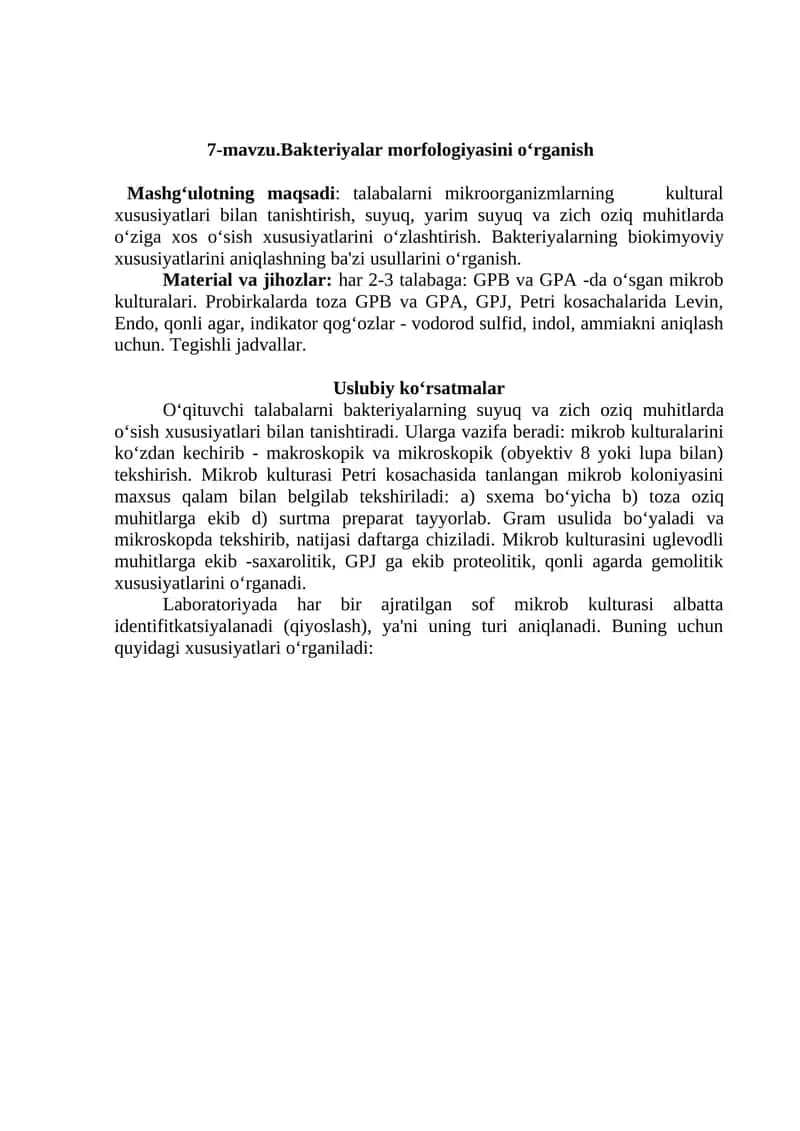 Bakteriyalar morfologiyasini o‘rganish