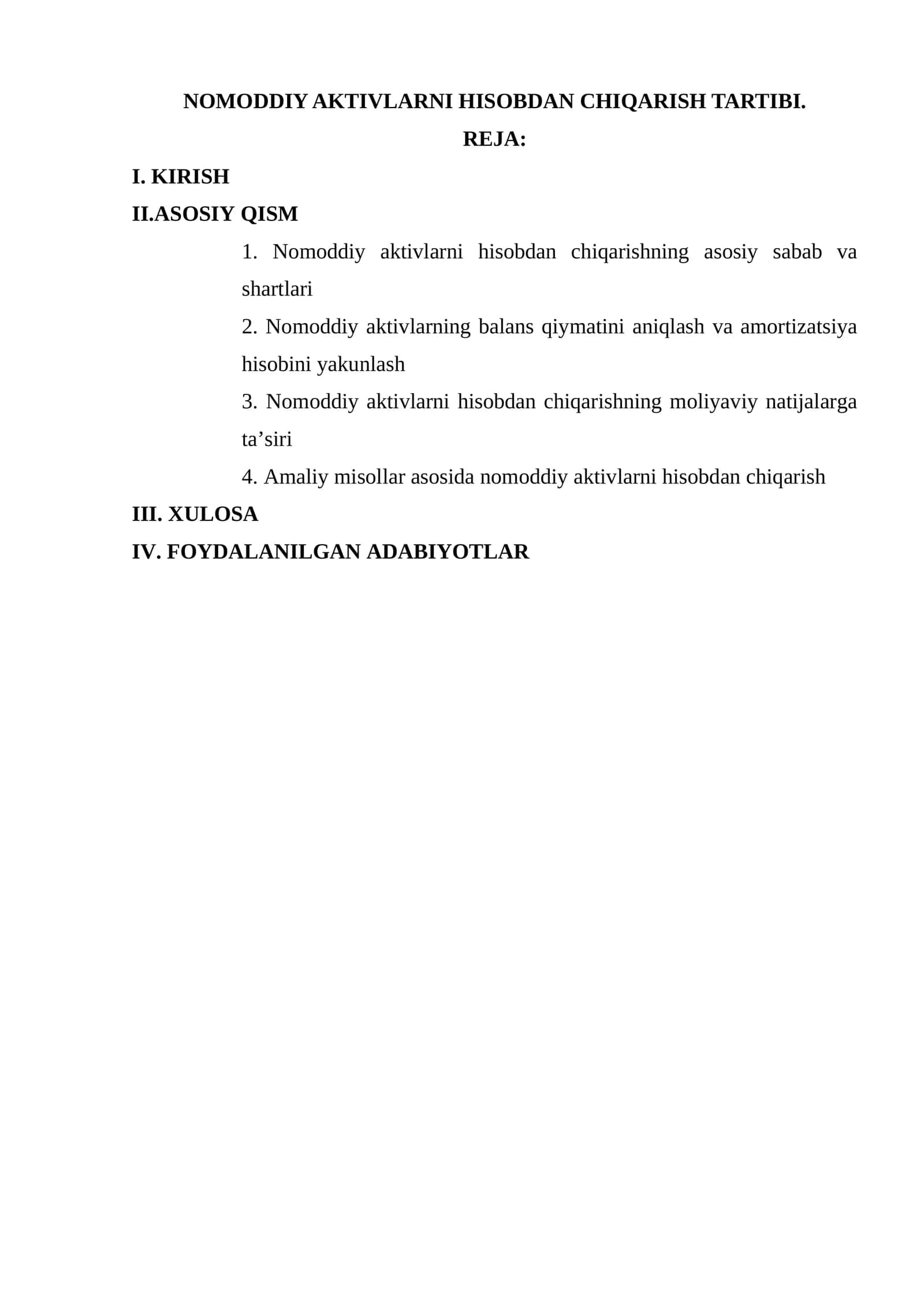Nomoddiy aktivlarni hisobdan chiqarish tartibi