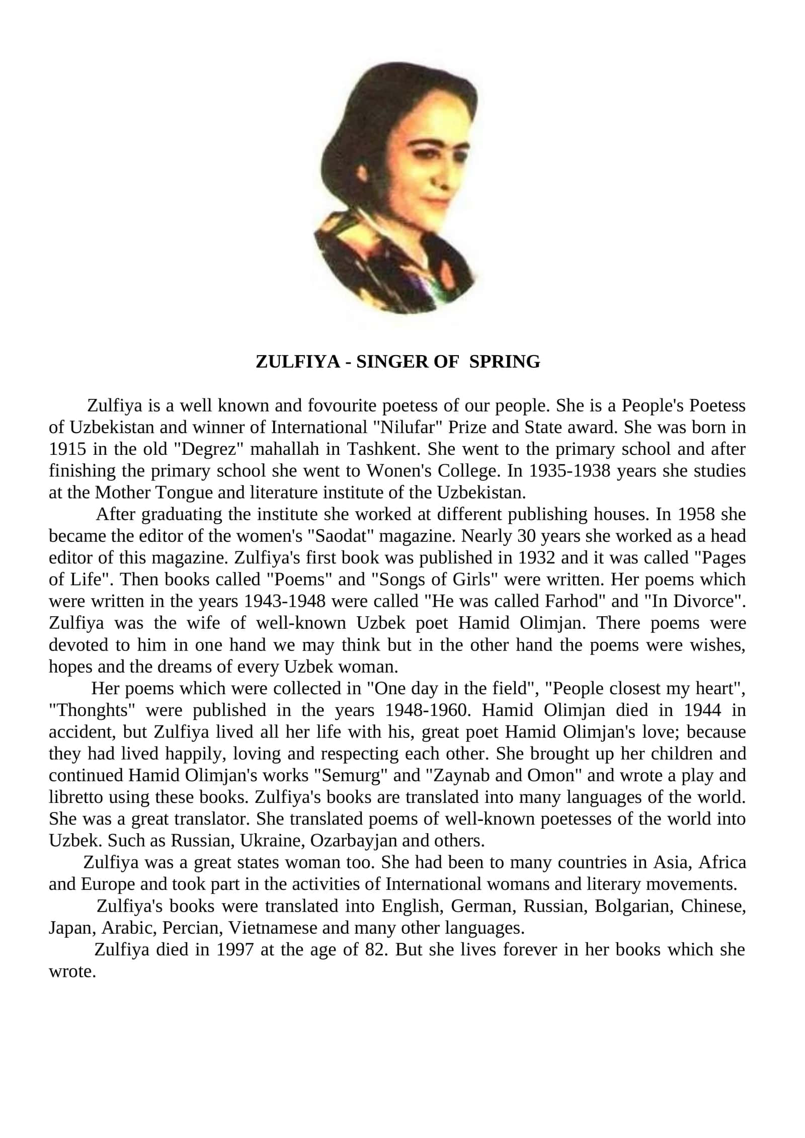 Zulfiya - Singer of Spring