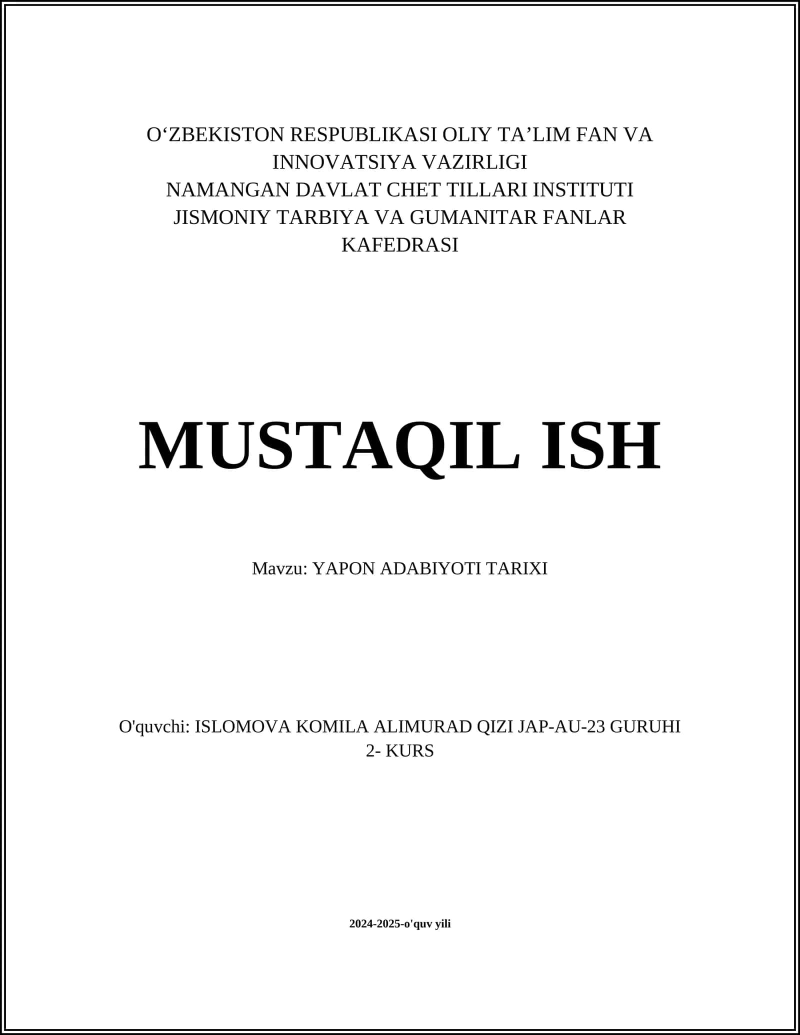 YAPON ADABIYOTI TARIXI