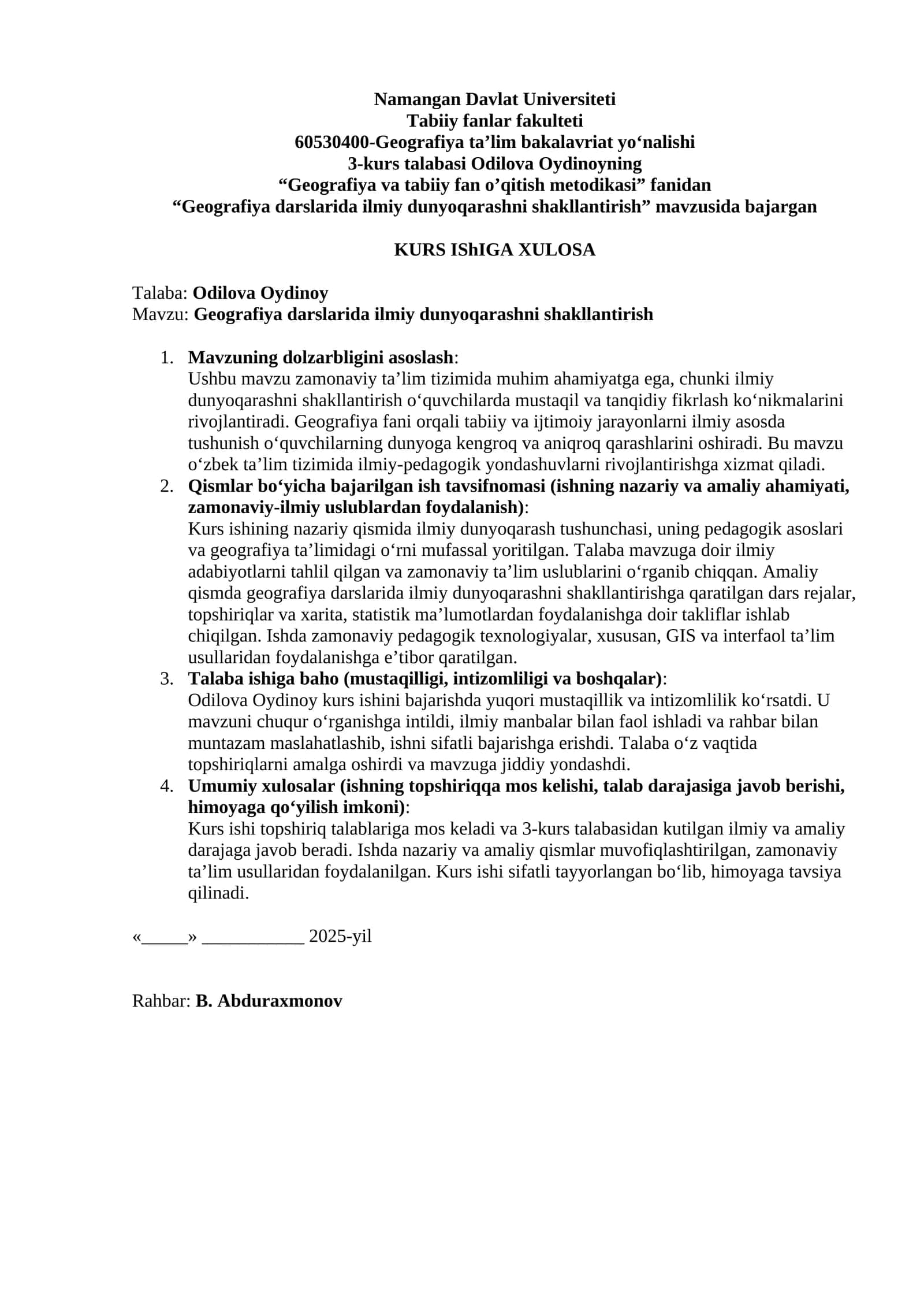 Geografiya darslarida ilmiy dunyoqarashni shakllantirish