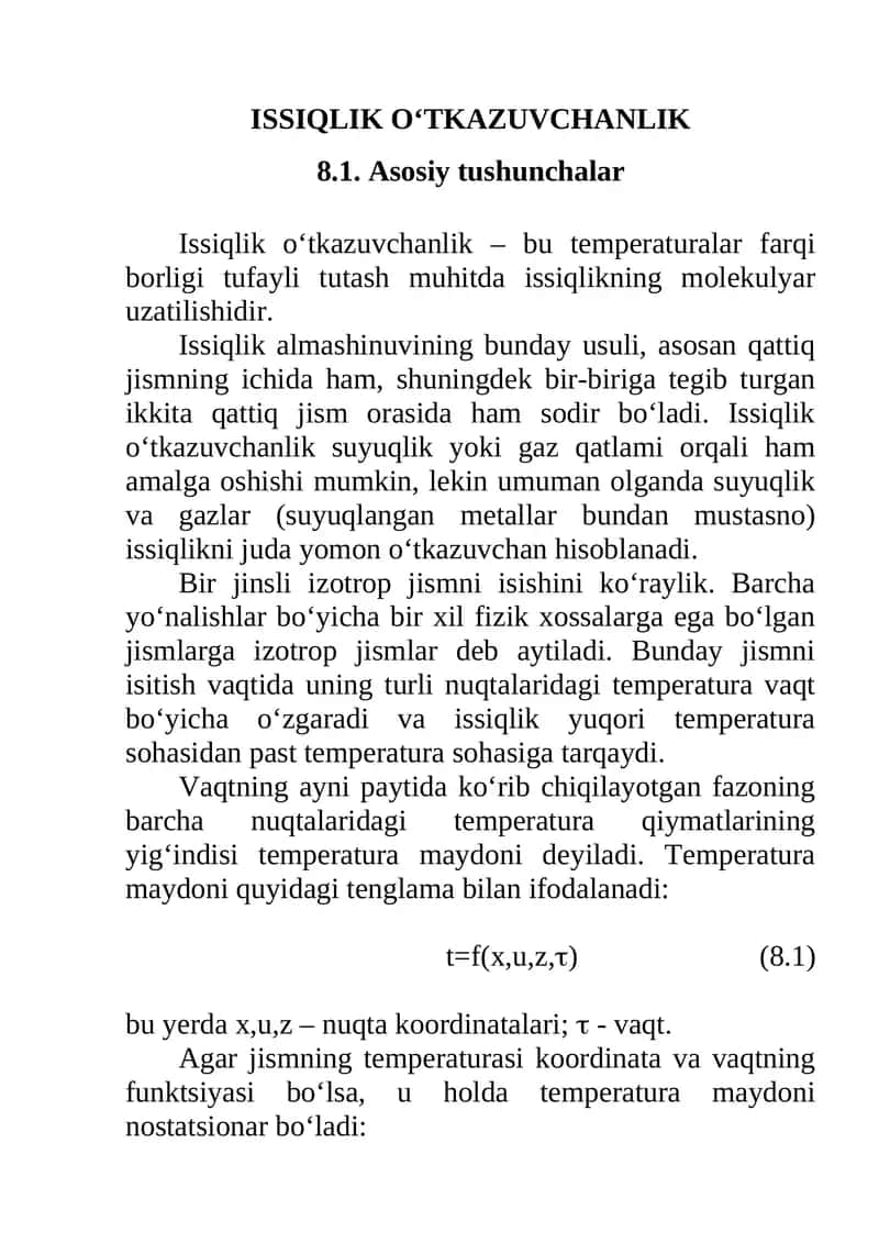Issiqlik o‘tkazuvchanlik