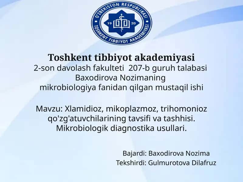 Mikrobiologiya fanidan mustaqil ish