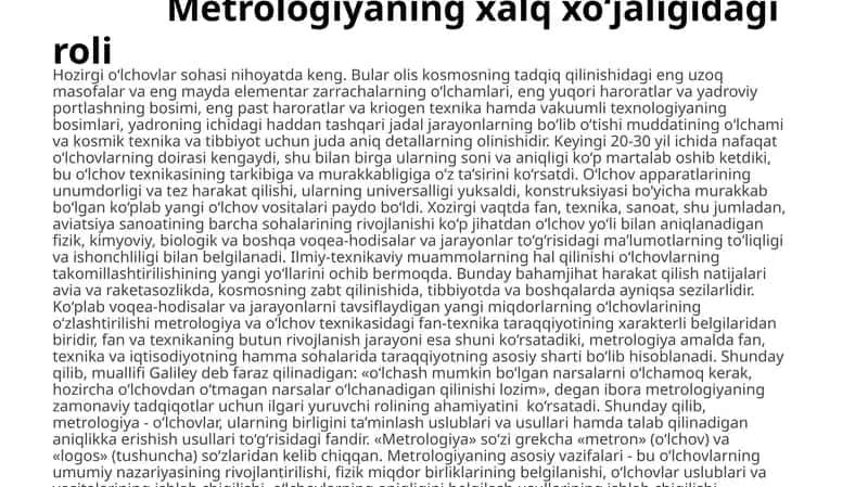 Metrologiyaning xalq xo‘jaligidagi roli