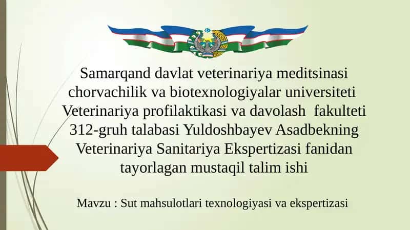 Sut mahsulotlari texnologiyasi va ekspertizasi