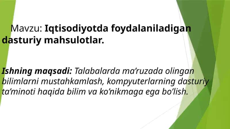 Iqtisodiyotda foydalaniladigan dasturiy mahsulotlar