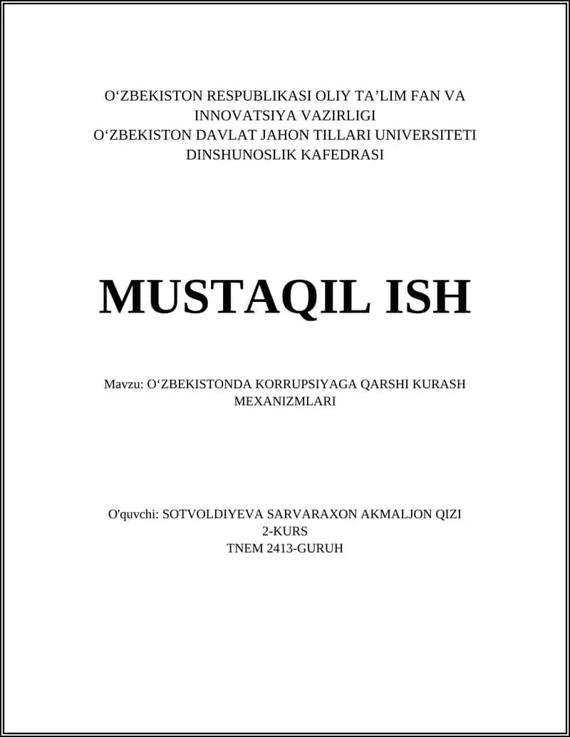 OʻZBEKISTONDA KORRUPSIYAGA QARSHI KURASH MEXANIZMLARI