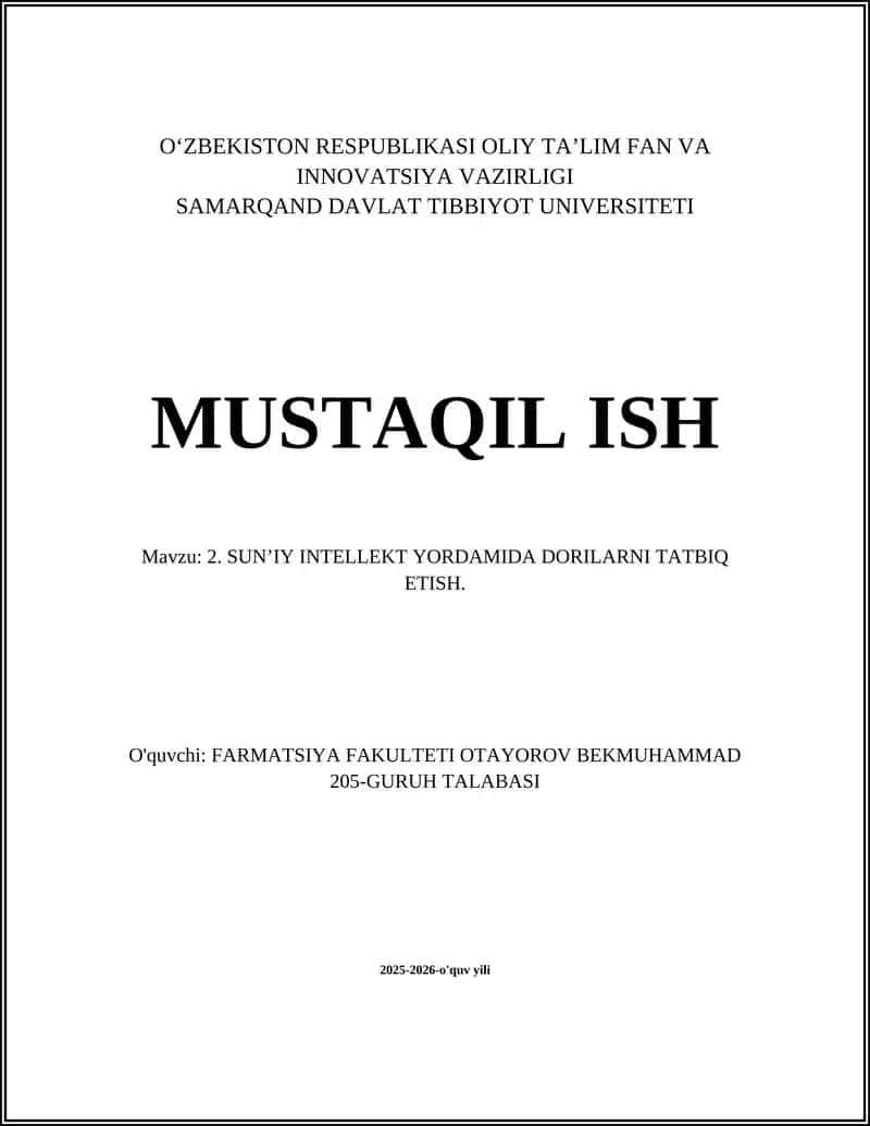 SUNʼIY INTELLEKT YORDAMIDA DORILARNI TATBIQ ETISH