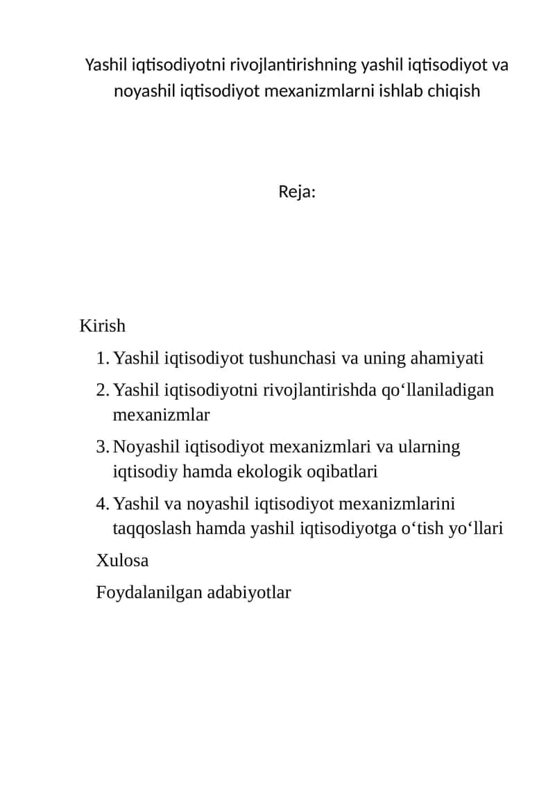 Yashil iqtisodiyotni rivojlantirish