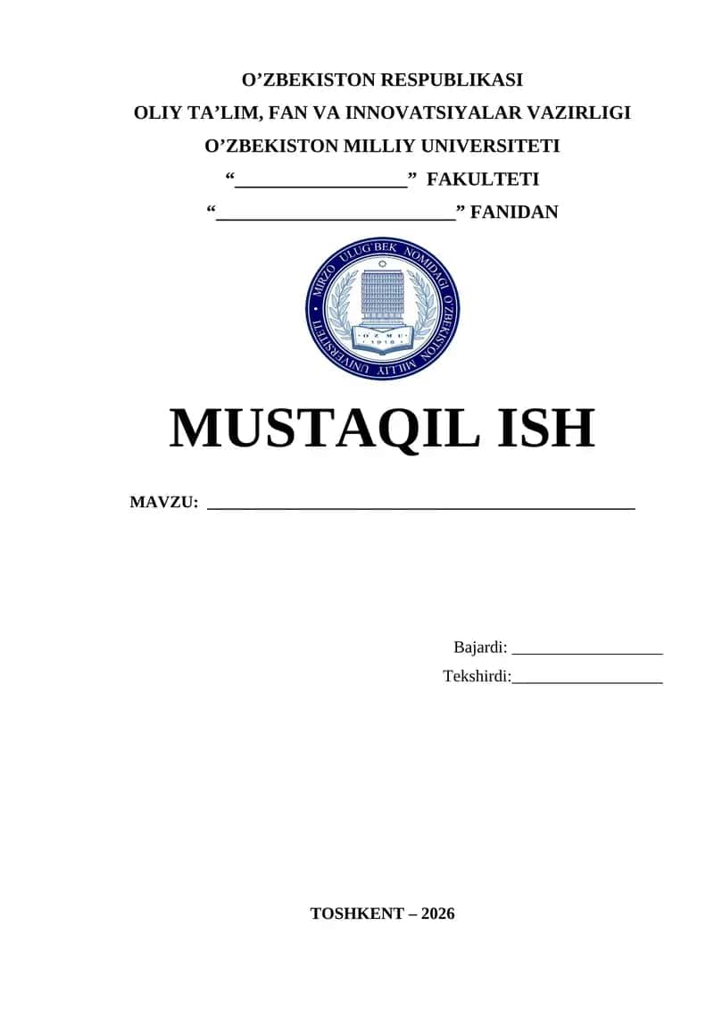 Mustaqil ish yuzi
