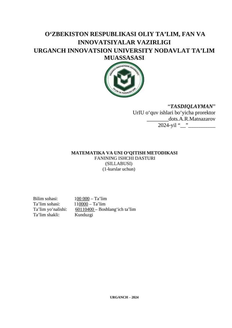 Matematika va uni o‘qitish metodikasi