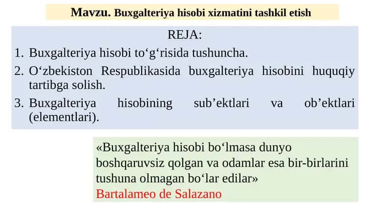 Buxgalteriya hisobi xizmatini tashkiletish