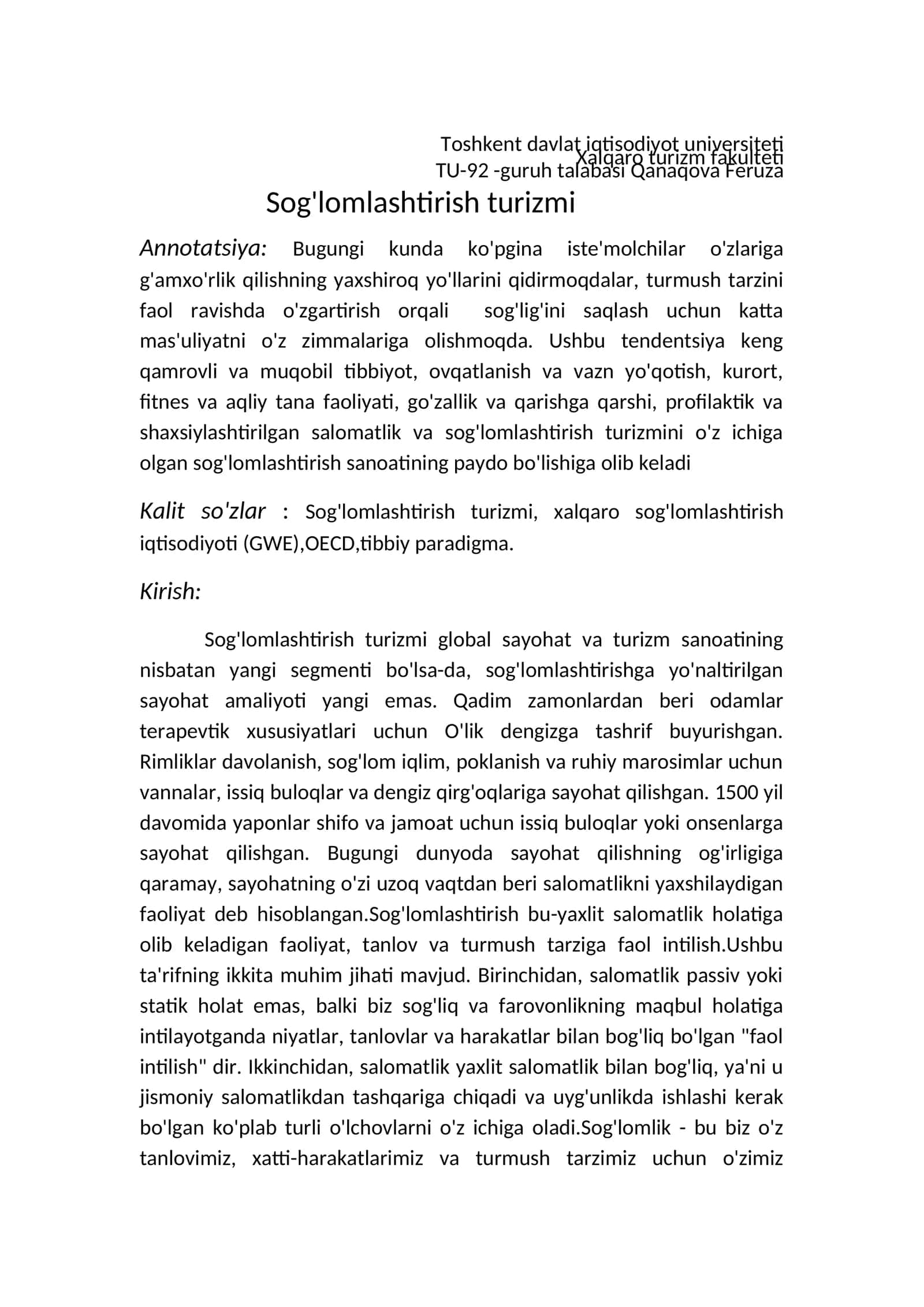 Sog'lomlashtirish turizmi