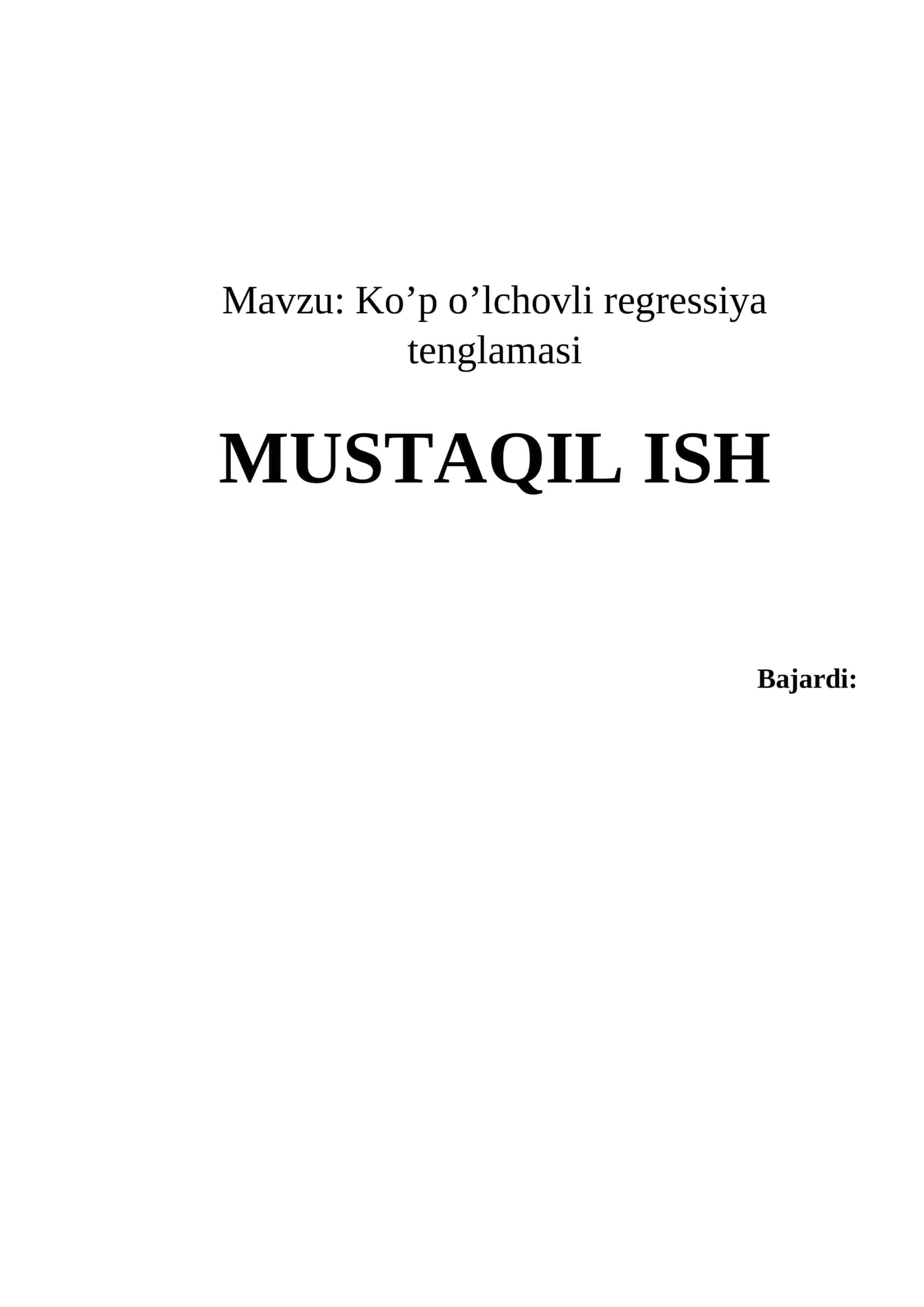 Ko’p o’lchovli regressiya tenglamasi