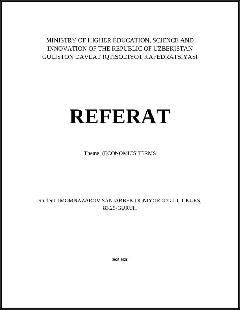 Referat (Theme: Economics Terms)