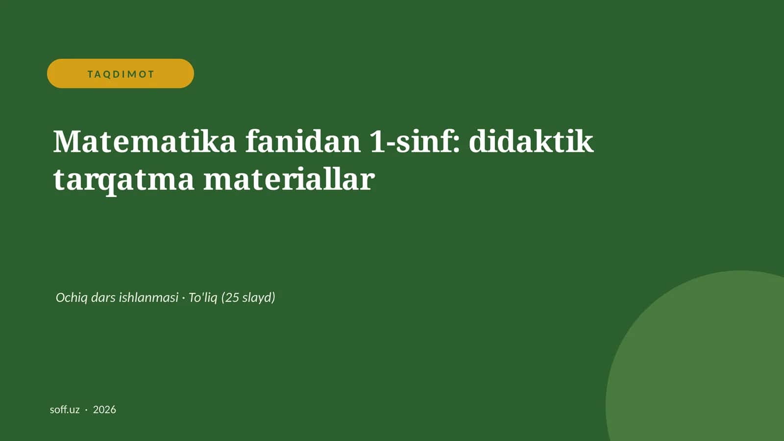 Matematika fanidan 1-sinf: didaktik tarqatma materiallar