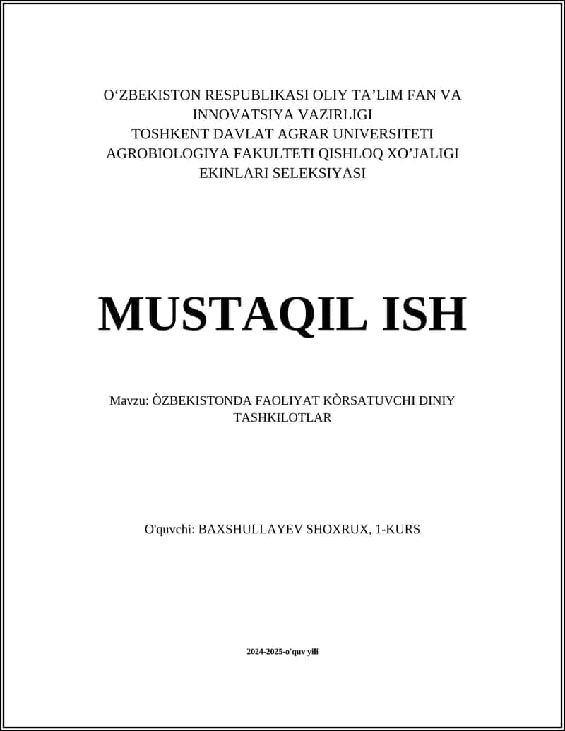ÒZBEKISTONDA FAOLIYAT KÒRSATUVCHI DINIY TASHKILOTLAR