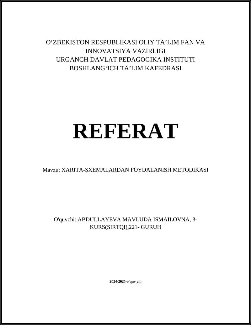 XARITA-SXEMALARDAN FOYDALANISH METODIKASI