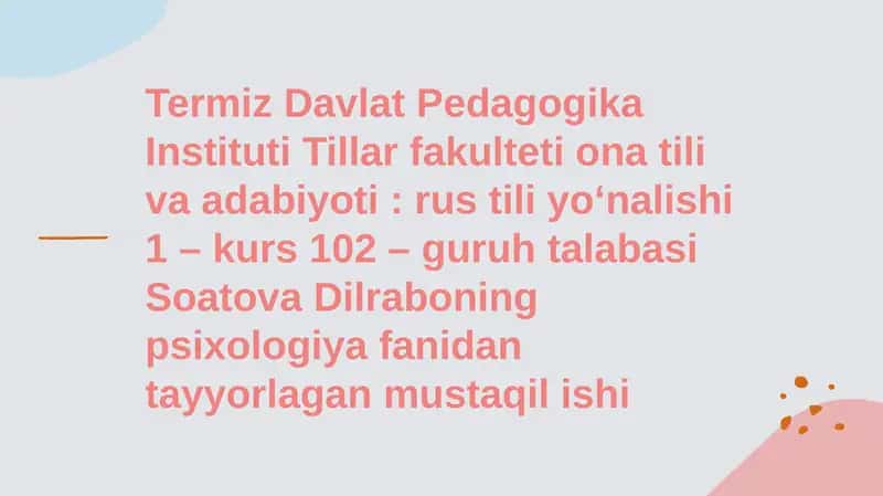 Maktabgacha yoshdagi bolalarning bilish jarayonlari tushunchasi