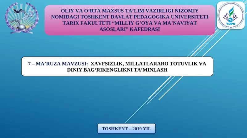 "MILLIY G’OYA VA MA’NAVIYAT ASOSLARI"