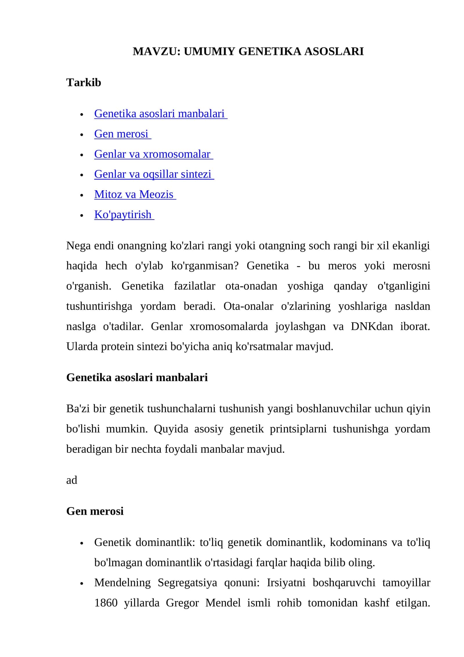 UMUMIY GENETIKA ASOSLARI